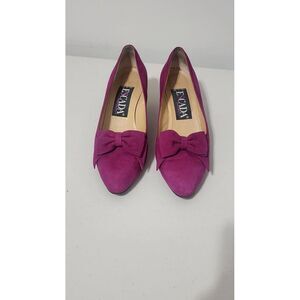 Escada Block Heels Women's Size 38.5 B‎ Purple Suede Leather Pumps Magenta Bow